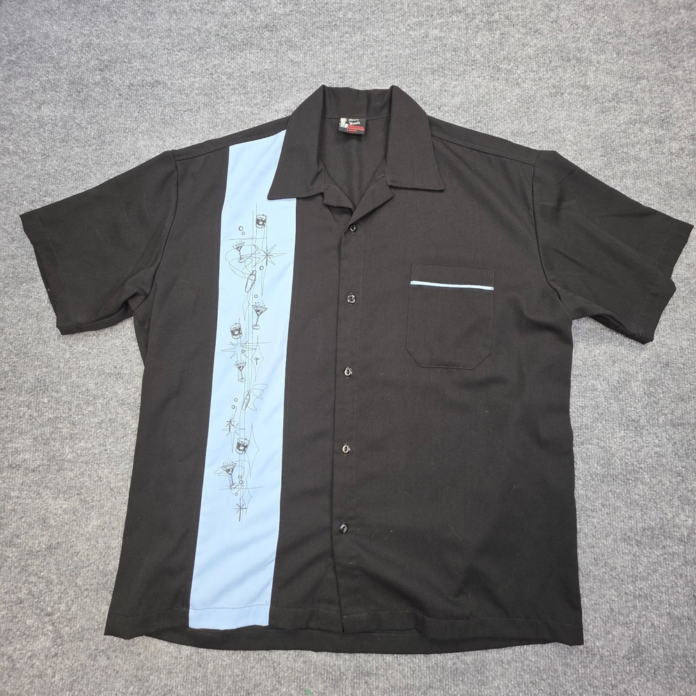 Steady Bowling Shirt Daddy-o's Men's Large Black Cocktail Graphic Made USA